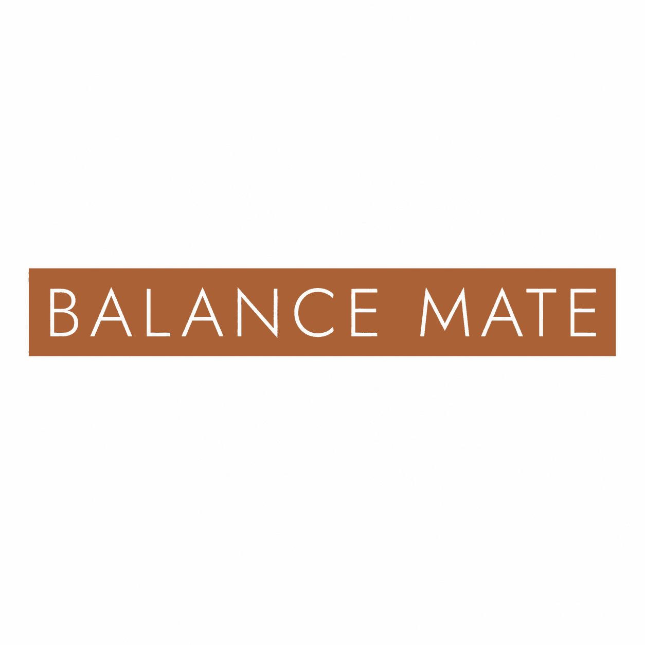 Balance Mate logo in white lettering inside a brown rectangular banner.