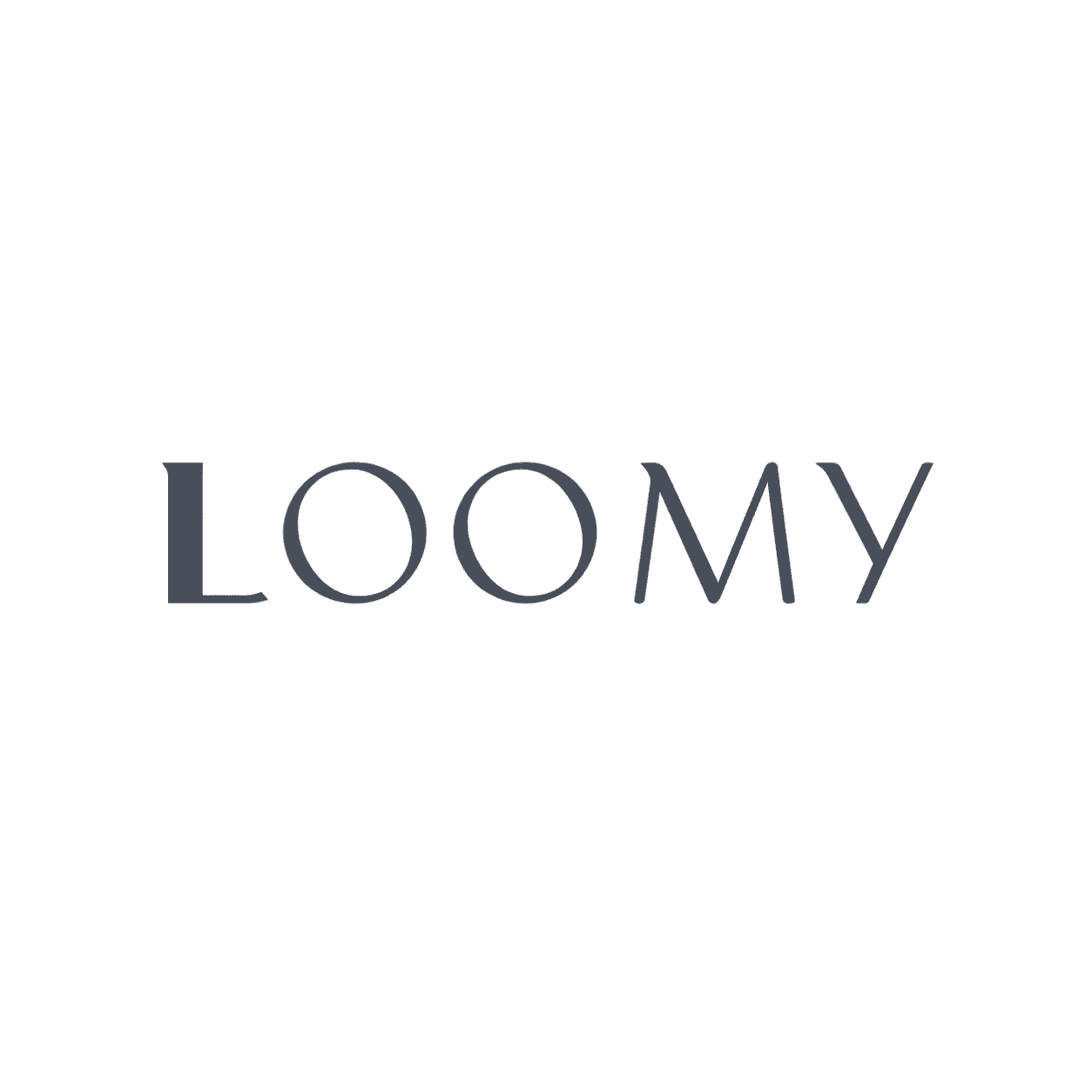 LOOMY wordmark in thin dark lettering on a white background.