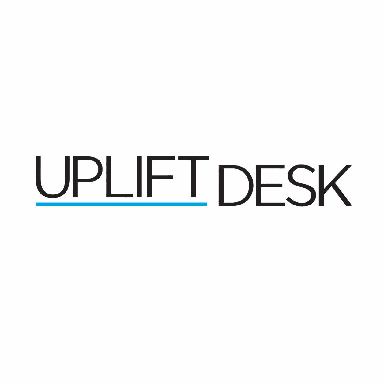 UPLIFT Desk logo in black lettering with a blue underline on a white background.