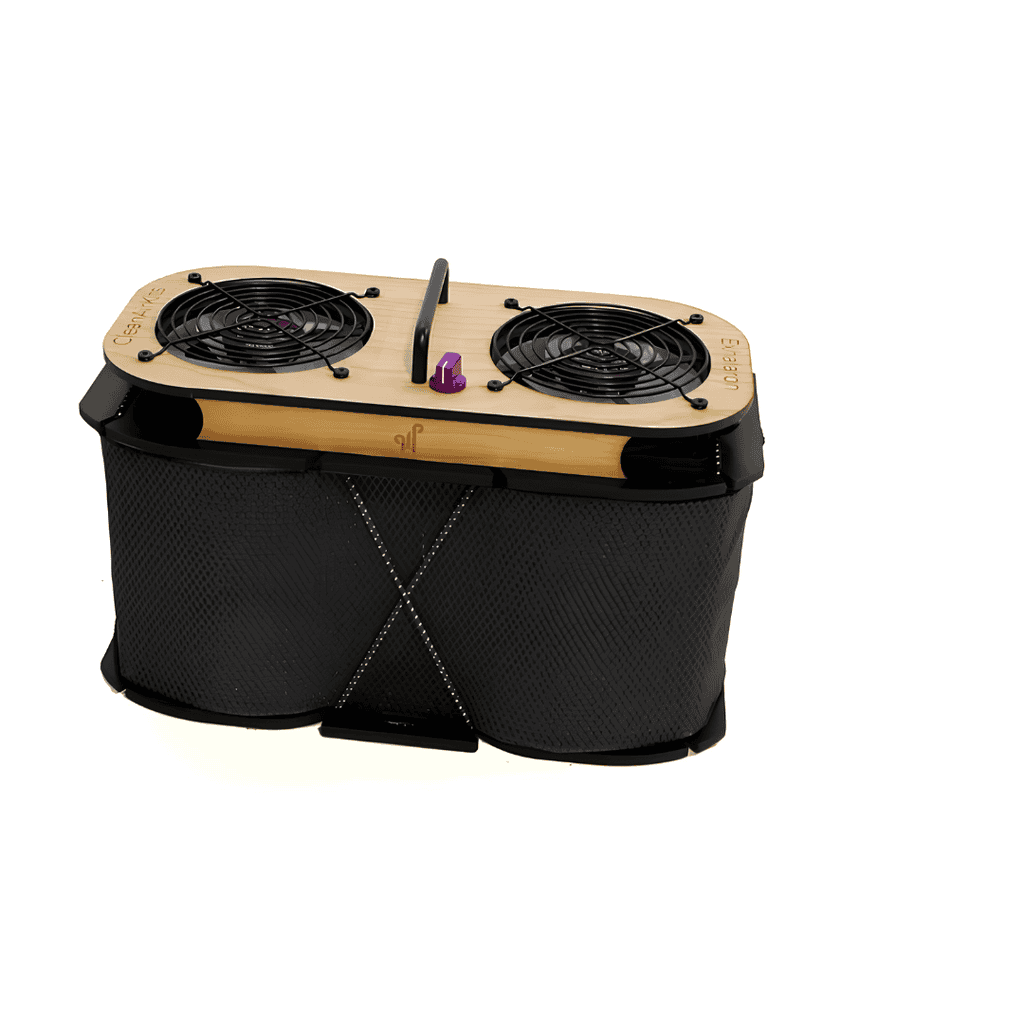 Clean Air Kits purifier with two visible fans and black filters