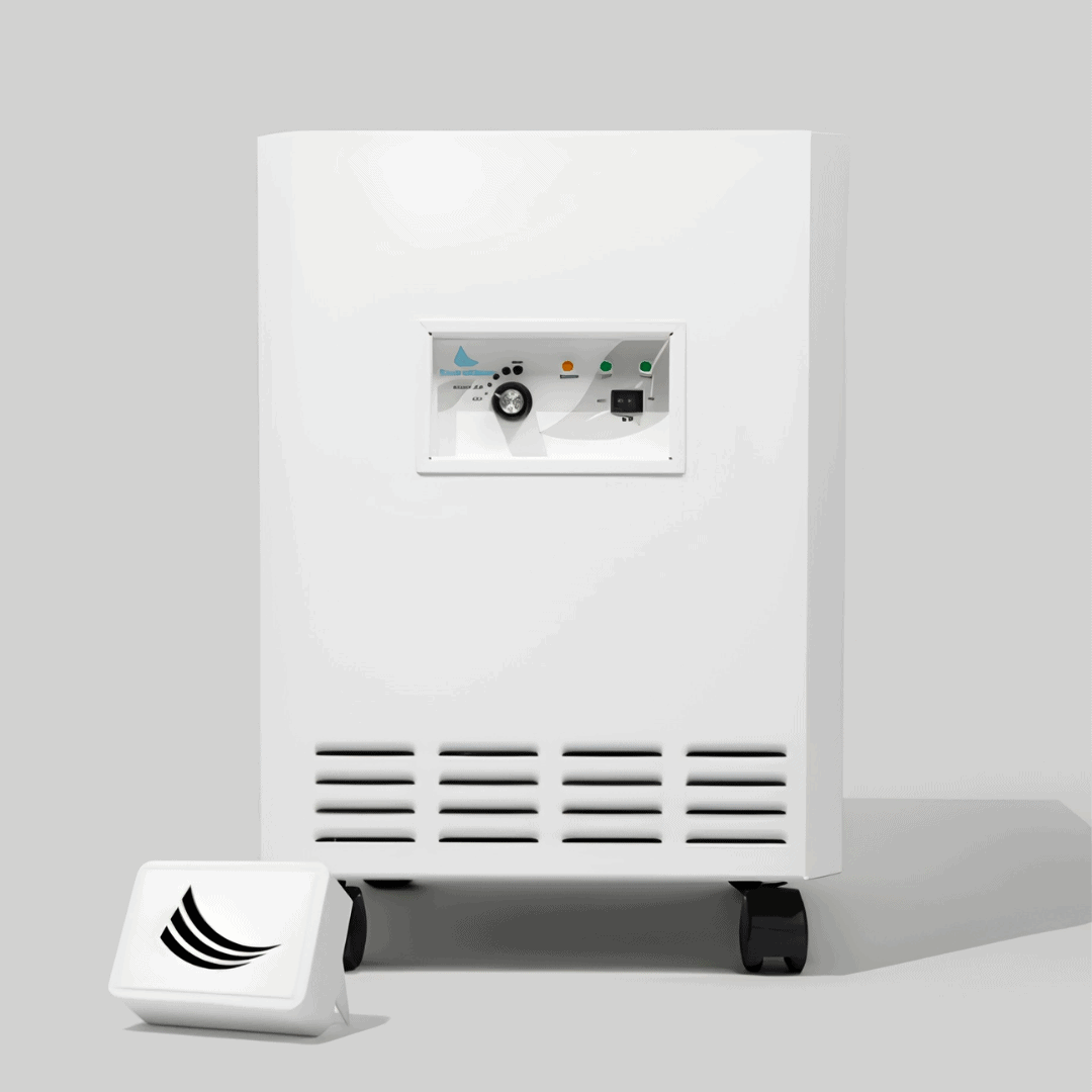 White EnviroKlenz air purifier on wheels