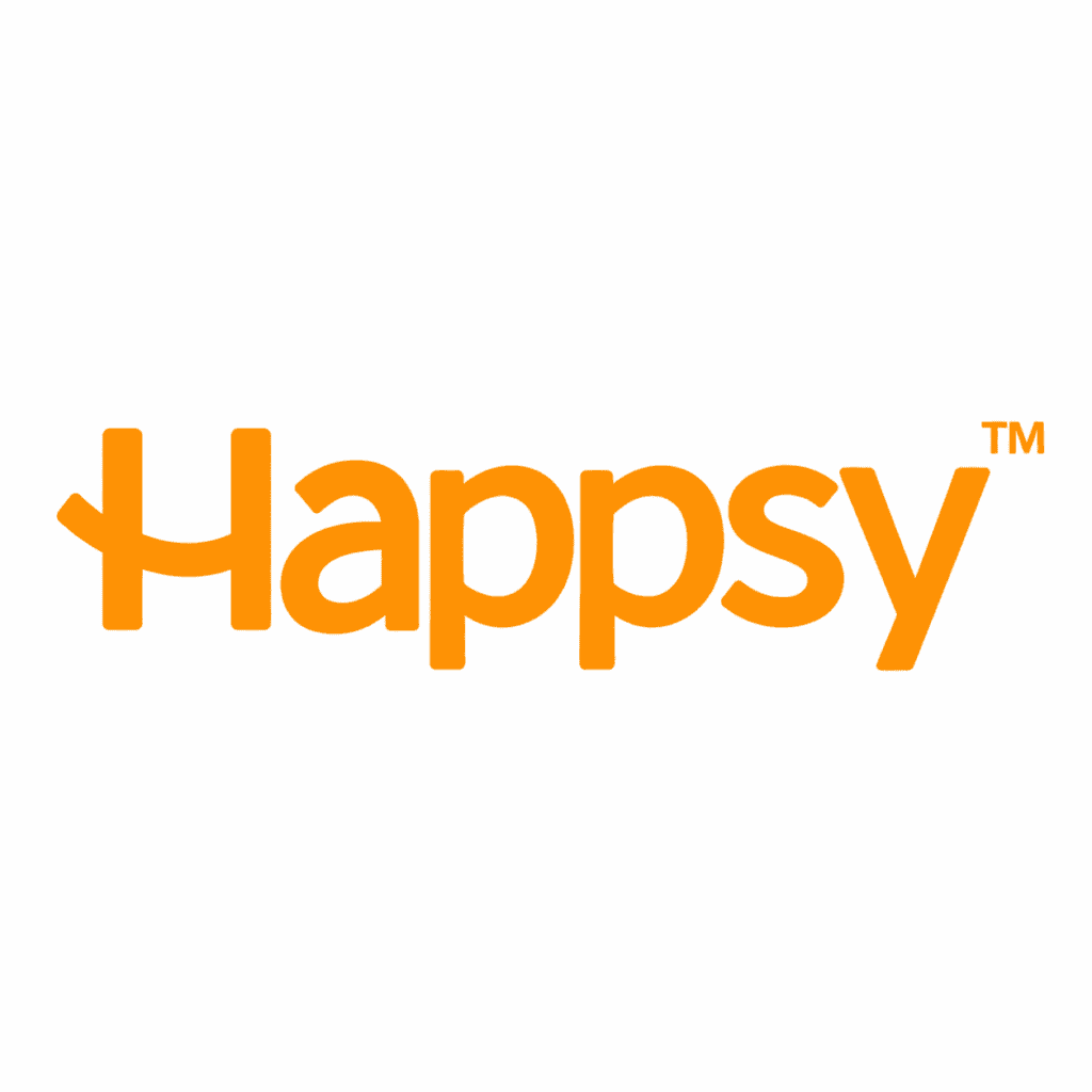 Orange Happsy brand logo with a small trademark symbol on a clean white background.