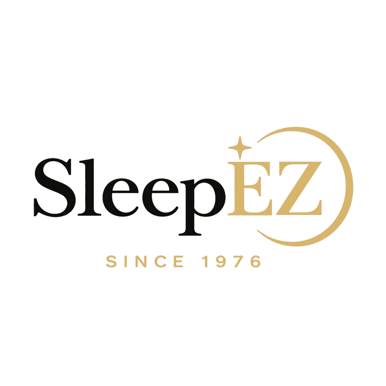 Sleep EZ logo featuring black and gold lettering, a gold circular accent, and the words “Since 1976” on a white background.